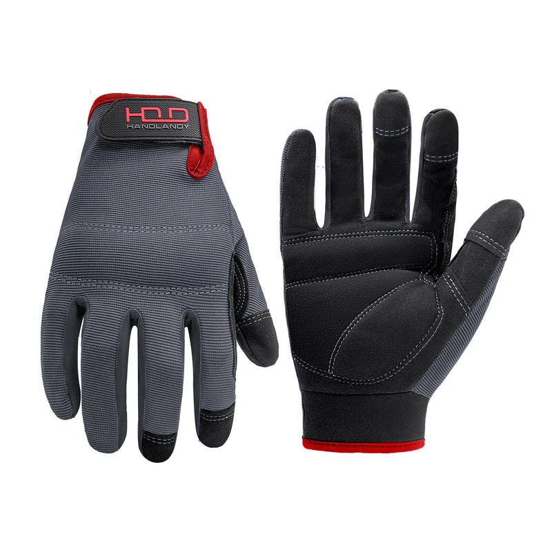 Gants de travail en vrac Handlandy pour hommes, paquet de 12 gants utilitaires flexibles et respirants pour écran tactile, jointures et paume rembourrées 5972