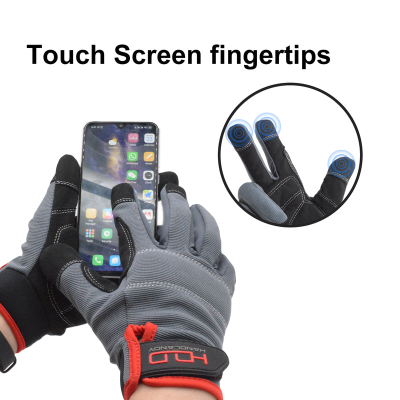 Handandy Bulk-Arbeitshandschuhe für Herren, 12 Stück, Touchscreen, flexibel, atmungsaktiv, Arbeitshandschuhe, gepolsterte Knöchel und Handfläche 5972