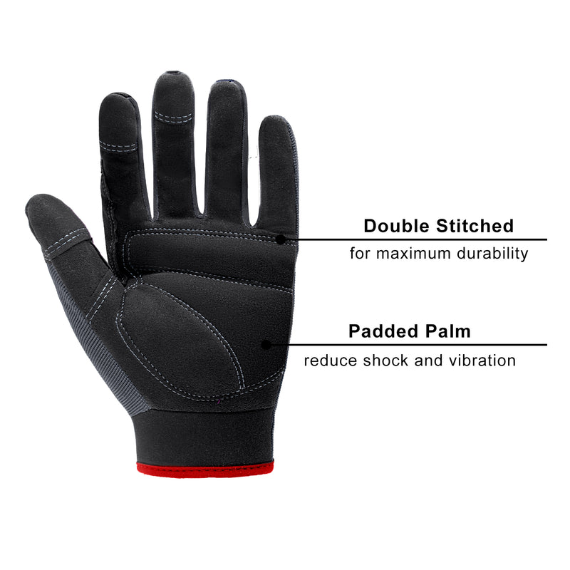 Gants de travail en vrac Handlandy pour hommes, paquet de 12 gants utilitaires flexibles et respirants pour écran tactile, jointures et paume rembourrées 5972