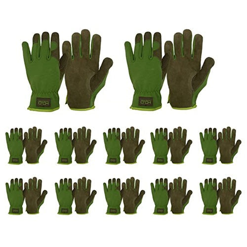 Handlandy Men Leather Gardening Gloves Bulk, Utility Work Gloves for Mechanics, Construction 59646013 (12 Pairs )