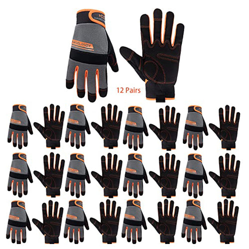 Gants de travail Handlandy pour hommes et femmes en vrac, paquet de 12 paires de gants de travail de mécanicien utilitaires flexibles et respirants pour écran tactile 6035