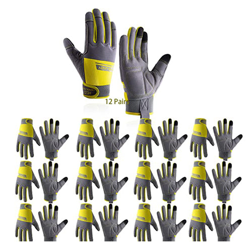Handlandy Work Gloves Men & Women Bulk, Flexible Breathable Utility Mechanic Working Gloves Touch Screen 6035 (12 Pairs )