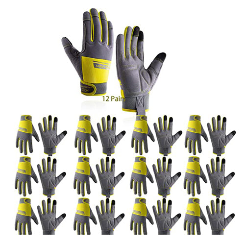 Gants de travail Handlandy pour hommes et femmes en vrac, paquet de 12 paires de gants de travail de mécanicien utilitaires flexibles et respirants pour écran tactile 6035