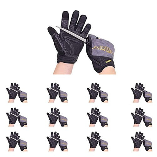 Handlandy 6077 Gants de travail pour homme en vrac, lot de 12 paires de gants de mécanicien résistants aux coupures niveau 5, gants résistants aux déchirures et à l'abrasion