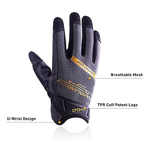 Handlandy Bulk Work Gloves with Grip for Men & Women, Mechanic Working Gloves Touchscreen 6134 (12 Pairs)