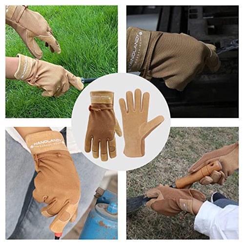 Handlandy 12 Pairs Womens Cowhide Leather Gardening Gloves  6167