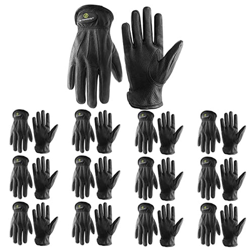 Handlandy Lot de 12 paires de gants de travail en cuir de cerf utilitaires très résistants, gants de travail de soudage, gants de jardinage pour conducteur de gréeur 6181