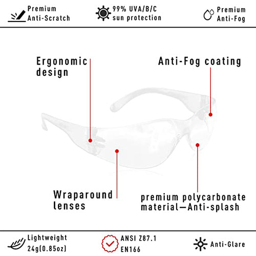 Handlandy Lunettes de sécurité anti-buée résistantes aux rayures pour protection des yeux