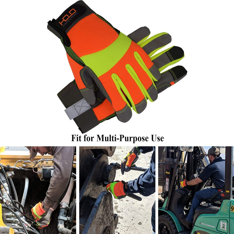 Handlandy 6/10 paires de gants de travail pour hommes, paume en cuir synthétique réfléchissant haute visibilité 5805