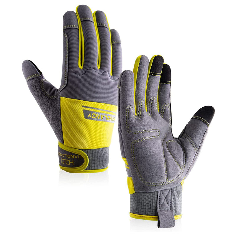 HANDLANDY Work Gloves Mens & Women, Utility Safety Mechanic Work Gloves  Touch Screen, Flexible Breathable Work Gloves (Large, Green) 
