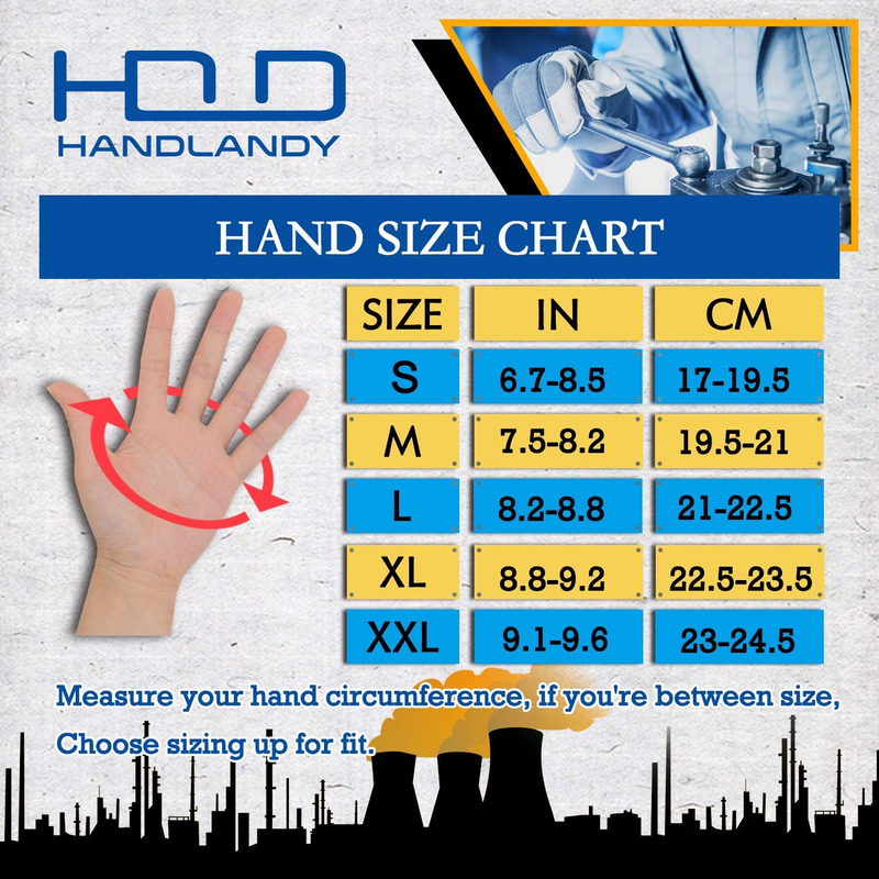 Handlandy 6/10 paires de gants de travail pour hommes, paume en cuir synthétique réfléchissant haute visibilité 5805