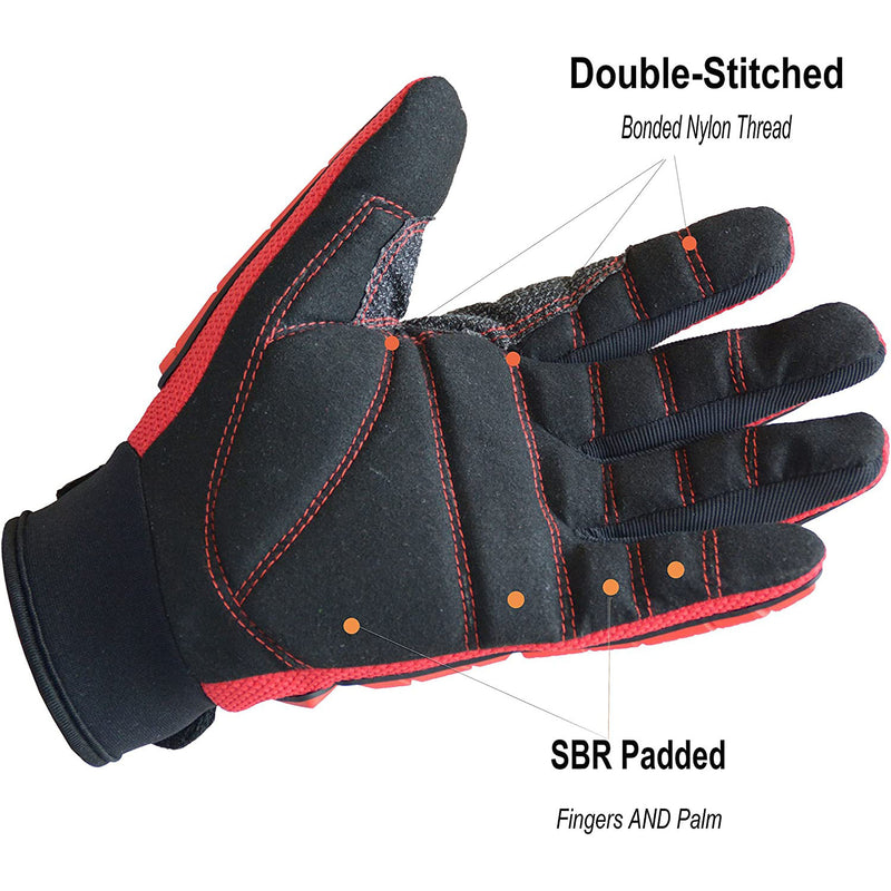 Handlandy Anti Vibration Gloves, SBR Padding, TPR Protector Impact Gloves, Men Mechanic Work Gloves, Large, Men's, Red