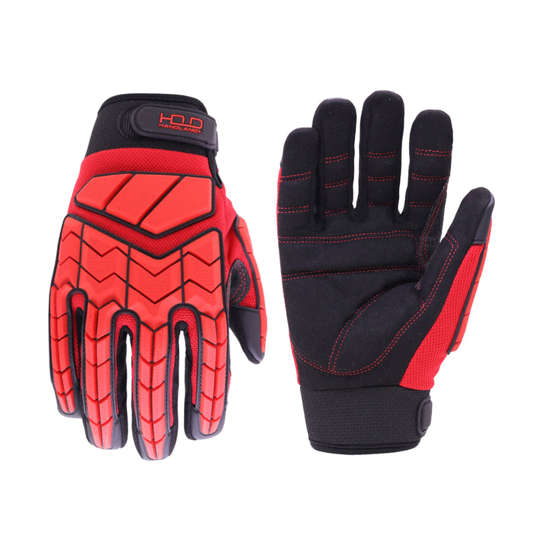 Handlandy Anti Vibration Gloves, SBR Padding, TPR Protector Impact Gloves, Men Mechanic Work Gloves, Large, Men's, Red