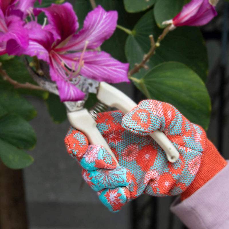 Handlandy Women Garden Gloves Jersey PVC Dots Soft Floral Yard 5092OGP（12/24 pairs）