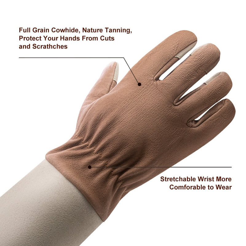 Handlandy Women Men Gardening Gloves Pigskin Leather Long Sleeve 5164