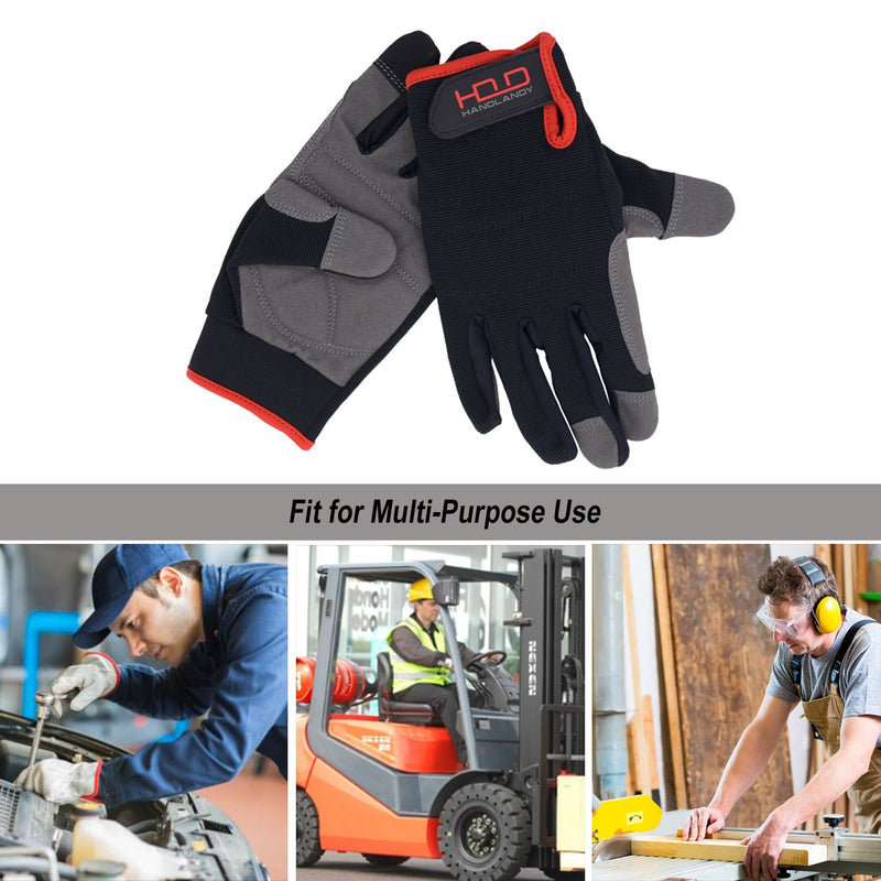 Handlandy Men Work Gloves Breathable Spandex Back Light Duty 5972BK