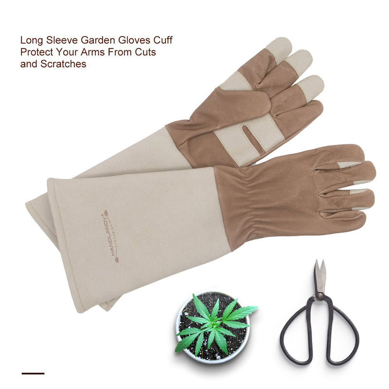 Handlandy Women Men Gardening Gloves Pigskin Leather Long Sleeve 5164