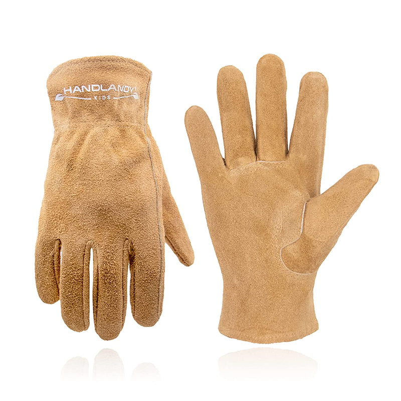 children's gardening gloves Handlandy Kids Gardening Gloves Genuine Leather 5157/6297OG/5217 Small ( for age2-4 ) / Orange / 1 Pair