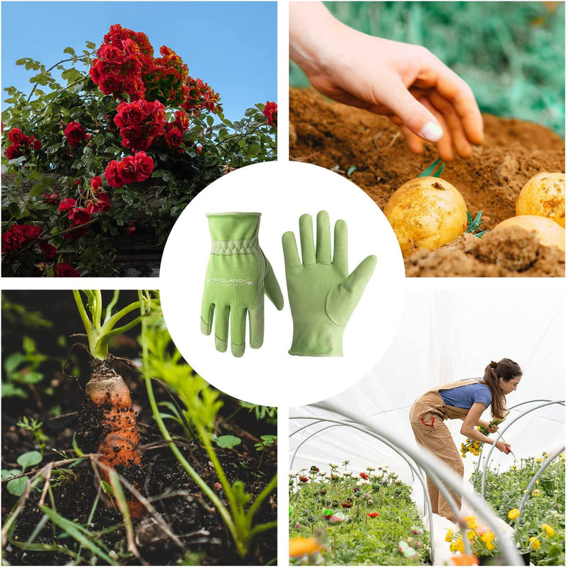 HANDLANDY Women Leather Gardening Gloves 3D Mesh Comfort Fit 5173