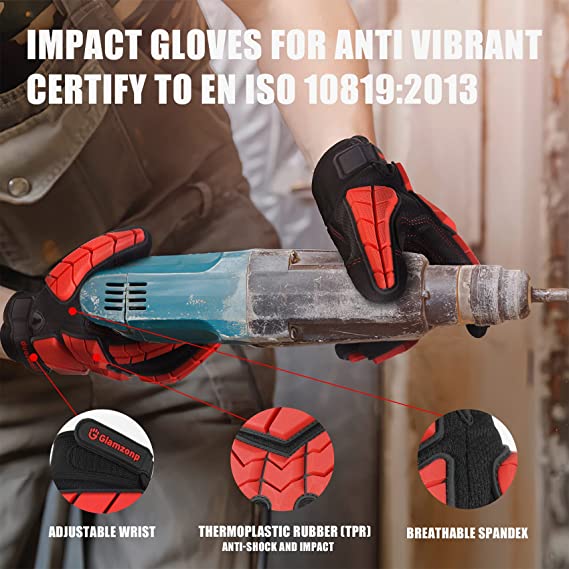 GIAMZONP Men Mechanic Gloves Anti Vibration GEL Padding H655