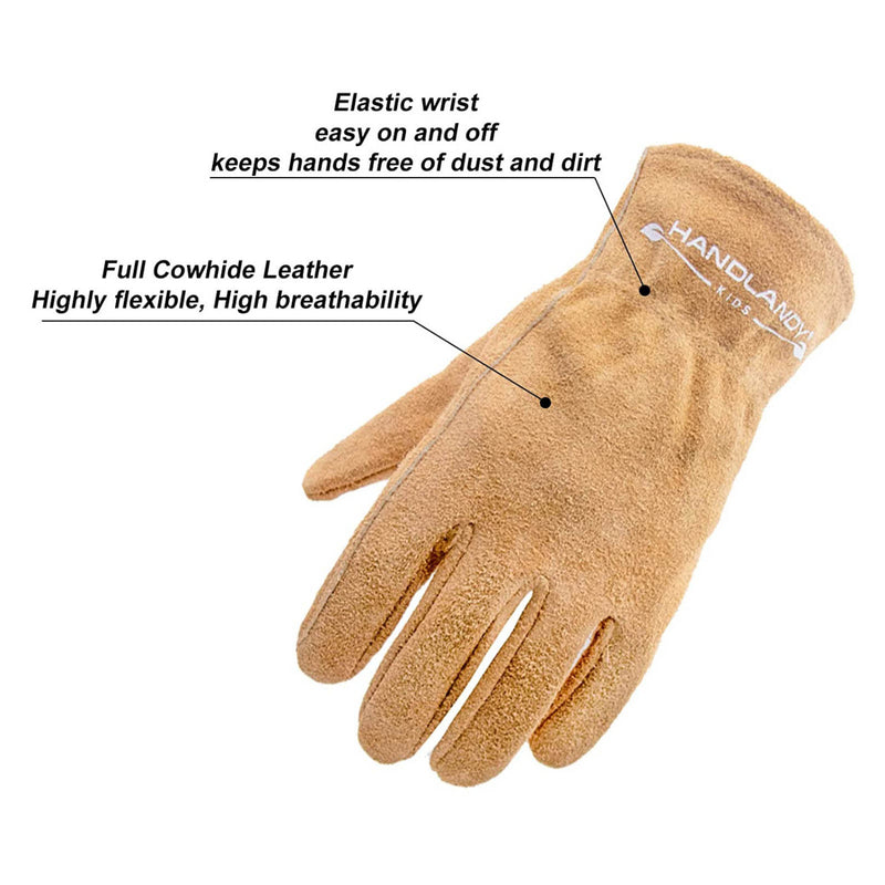 Gants de jardinage pour enfants Handlandy en cuir de vache véritable 5157