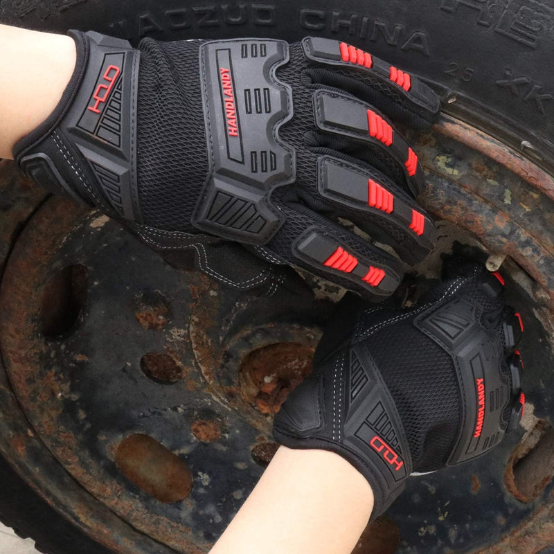 Handlandy Men Mechanics Touchscreen Gloves TPR Impact Reducing 6081