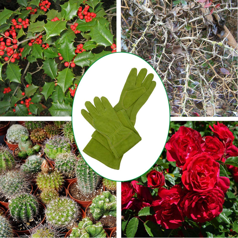 Handlandy Women Garden Gloves Leather Thorn Proof Length Pruning 5088