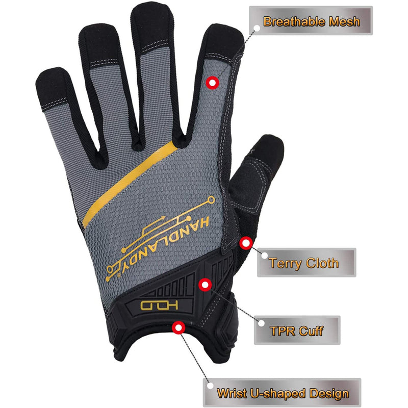 Gants de mécanicien antidérapants Handlandy avec paume en cuir synthétique 6082