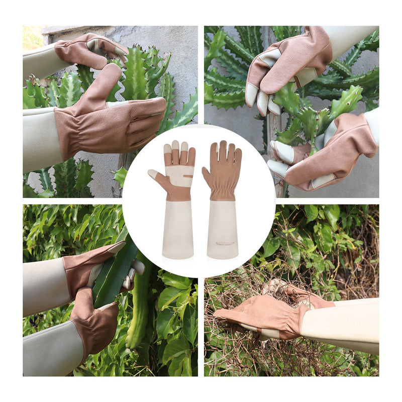Handlandy Women Men Gardening Gloves Pigskin Leather Long Sleeve 5164