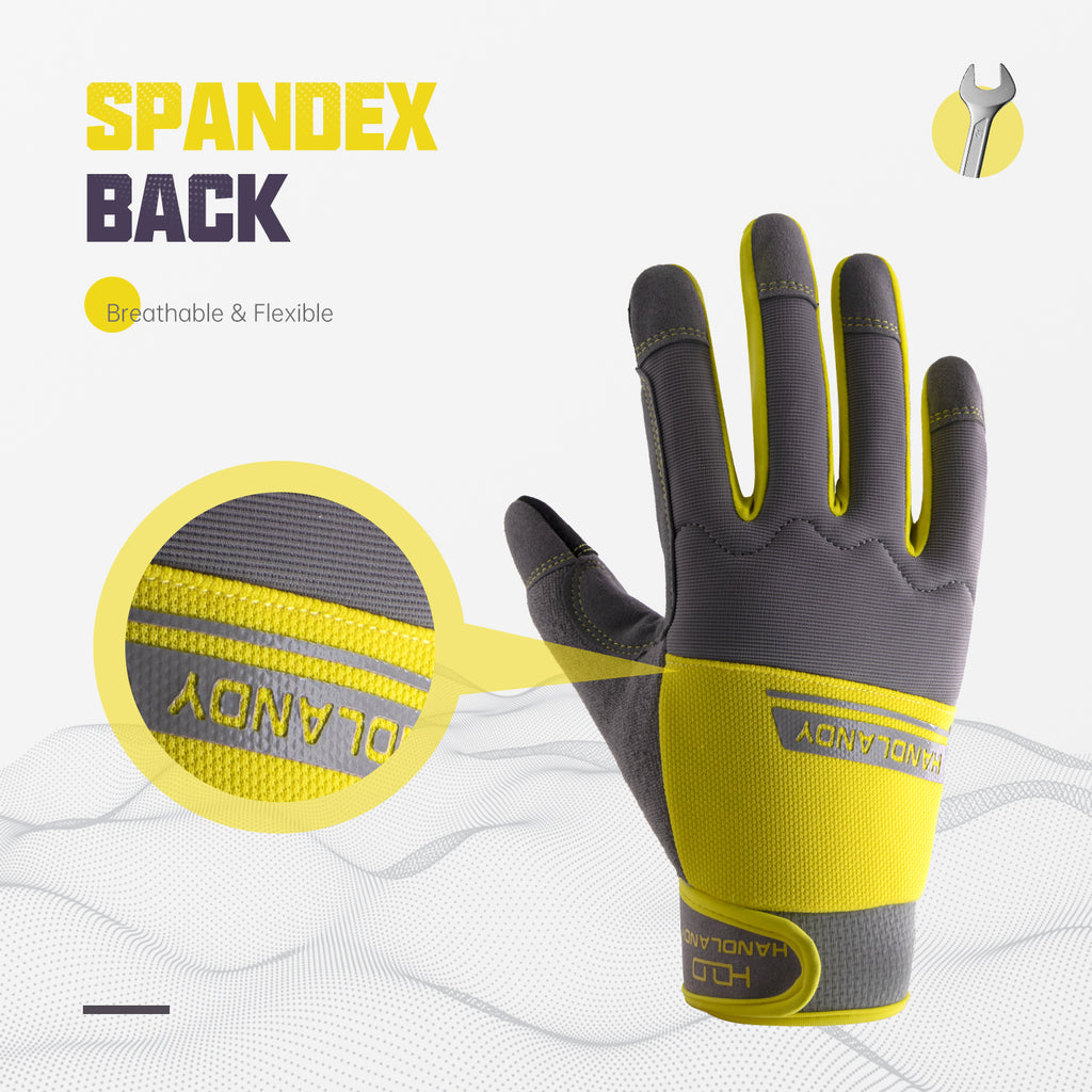 Handlandy Work Gloves Men & Women Utility Mechanic Working Gloves Touch Screen Flexible Breathable Yard Work Gloves (Large Grey)