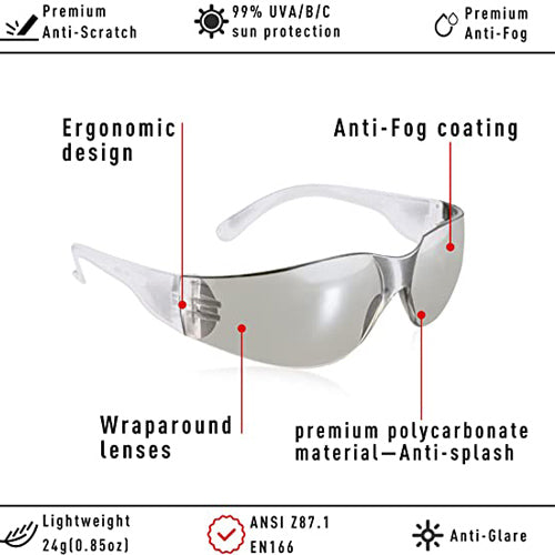 Handlandy Lunettes de sécurité anti-buée résistantes aux rayures pour protection des yeux