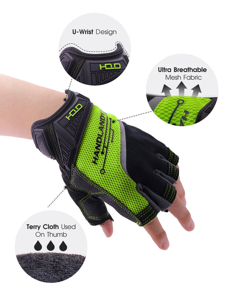 grüne handschuhe fingerlos Handandy Arbeitshandschuhe für Herren und Damen, fingerlos, Halbfinger