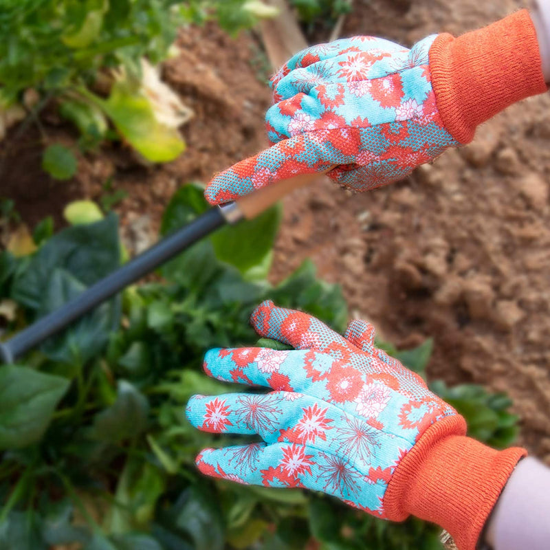 Handlandy 4/6 pairs Women Garden Gloves Jersey PVC Dots Soft Floral Yard 5092OGP