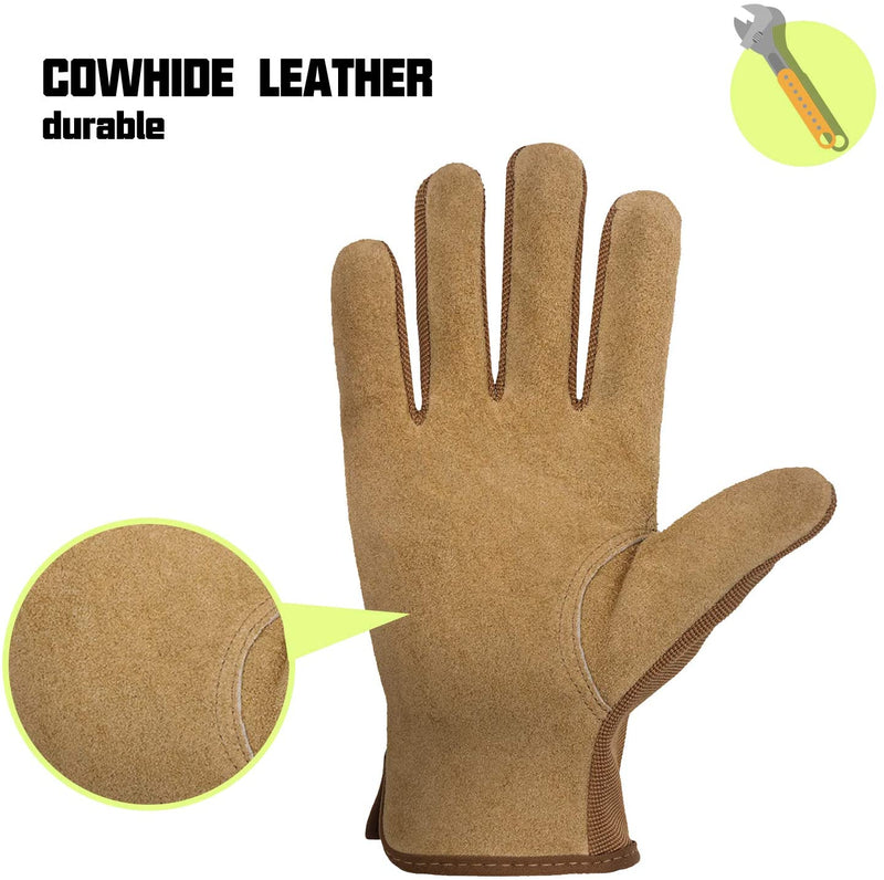 Gants de jardinage en cuir Handlandy en cuir de vache fendu pour conducteur homme 6165