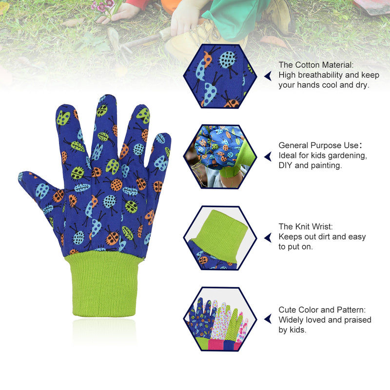 Handlandy 3 Pairs Kids Gardening Glove Cotton Outdoor Durability 5096