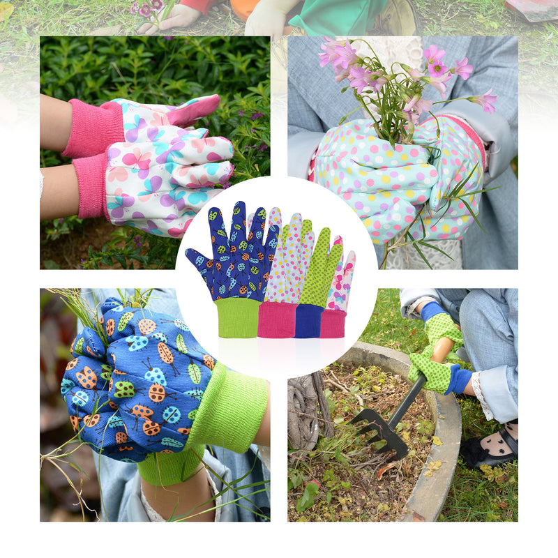 Handlandy 3 Pairs Kids Gardening Gloves Cotton Butterfly Great Comfort 5094