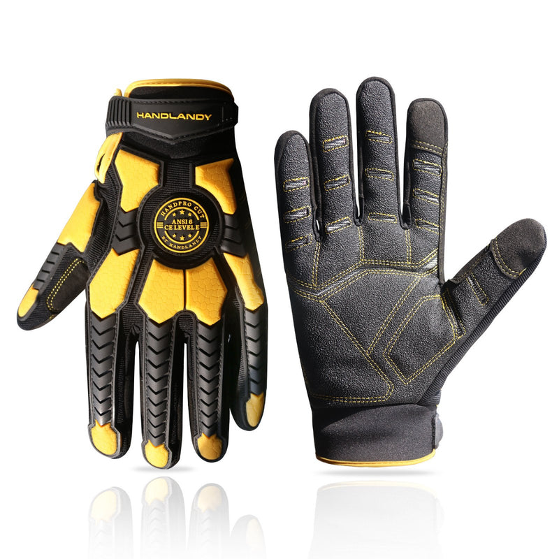 Handlandy Heavy Duty Work Gloves Men, Touchscreen TPR Impact Reducing Work Gloves, Non-Slip Breathable Mechanics Gloves, Large, Men's, Black