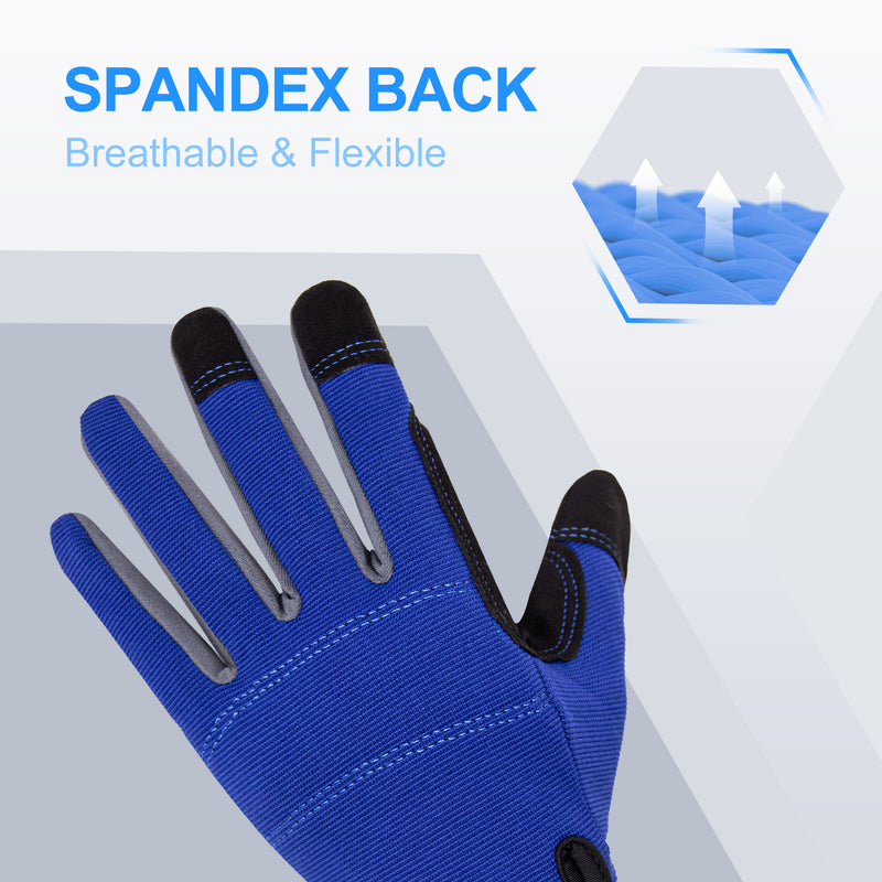 HANDLDNAY Synthetic Leather with Silicone Grip Coating Mechanic Glove,  Breathable Utility Work Gloves, Medium, Blue-Upgrade 