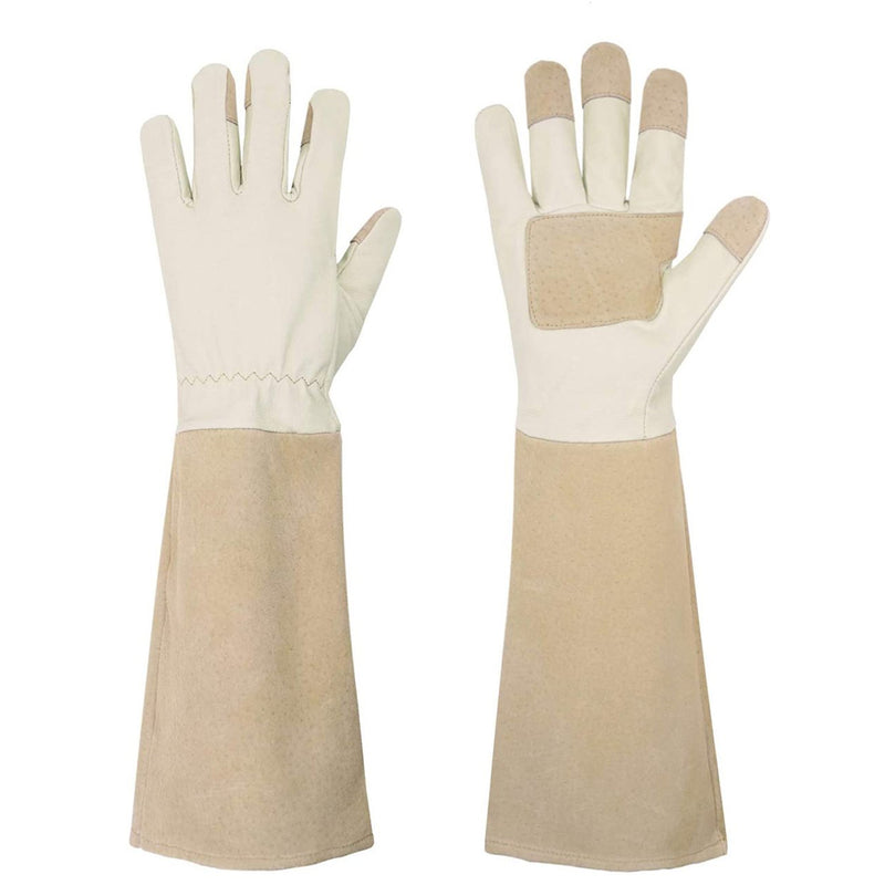 Handlandy Gants de jardinage en cuir pour femme avec manchette longue