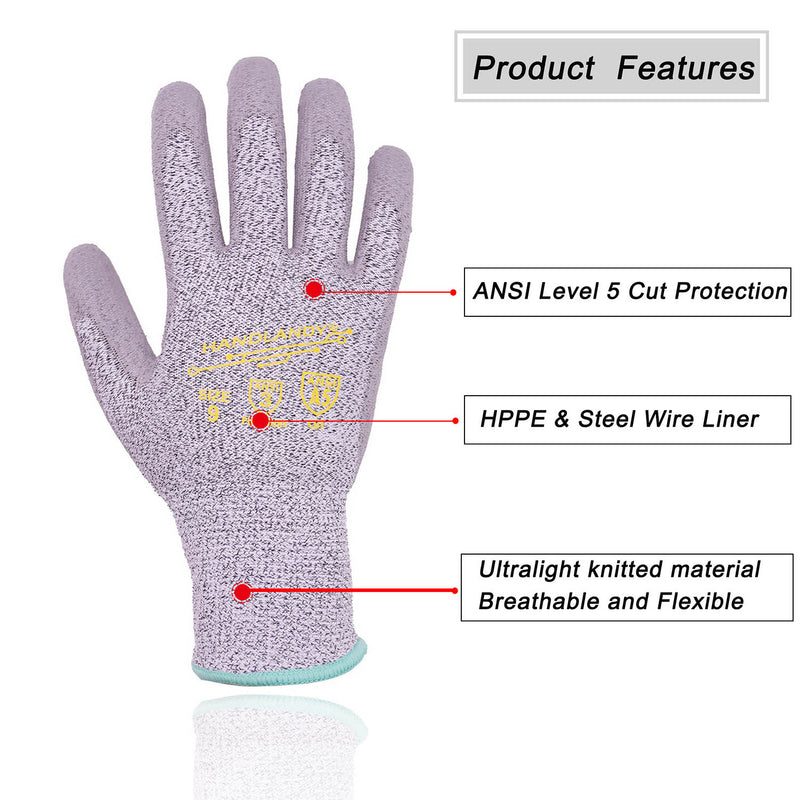 Handlandy Work Gardening Glove PU Coated Cut Resistant 1083
